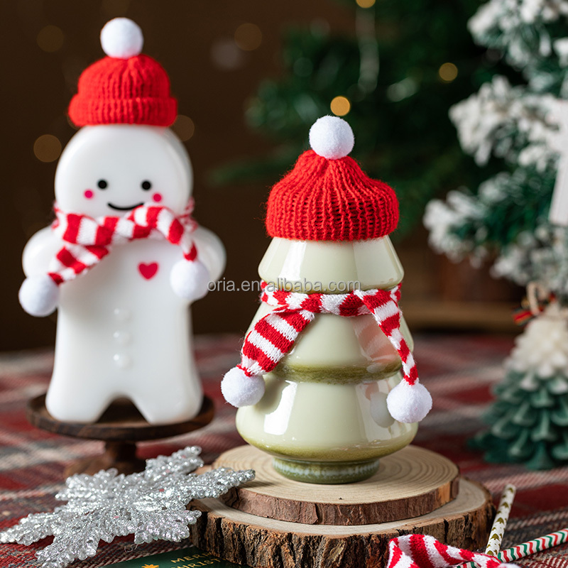 Custom Cute Christmas Coffee Drink Container Juice Jar Milk Bubble Tea Boba Cups Gingerbread Plastic Bottle with Lid and Straw