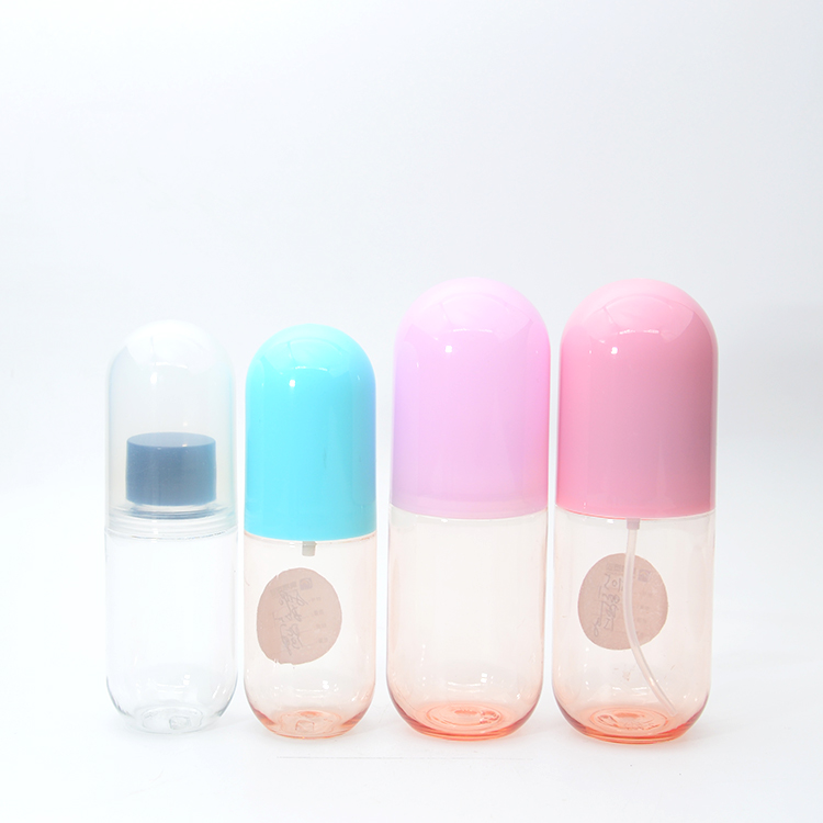 Custom Color Pill Capsule Shaped 40ml 60ml 100ml Pink Blue Portable Pump Cute Wholesale PET Plastic Face Toner Mist Spray Bottle