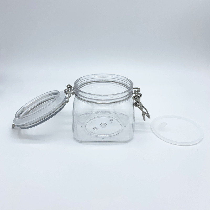 Food Grade PET Plastic Airtight Cnaisters for Honey Lemon Canned Food Clear Empty Coffee Storage Jar with Metal Lock