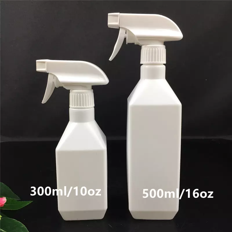 Empty HDPE PET 300ml/10oz 500ml/16oz White Square Trigger Plastic Spray Bottles for Room Water Car Detailing Cleaning Solutions