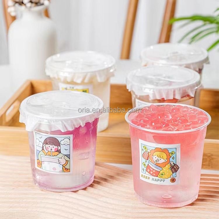 LOGO custom printed drinking juice boba tea milk cold drink PET transparent 16 oz bubble tea cup plastic cup
