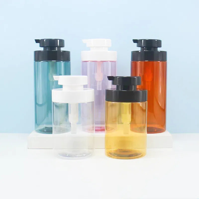 Premium Cylinder Luxury Hotel Shampoo Bottle 500ml Big pump press lotion bottle pet plastic Hand Wash Shower Gel bottle 16oz