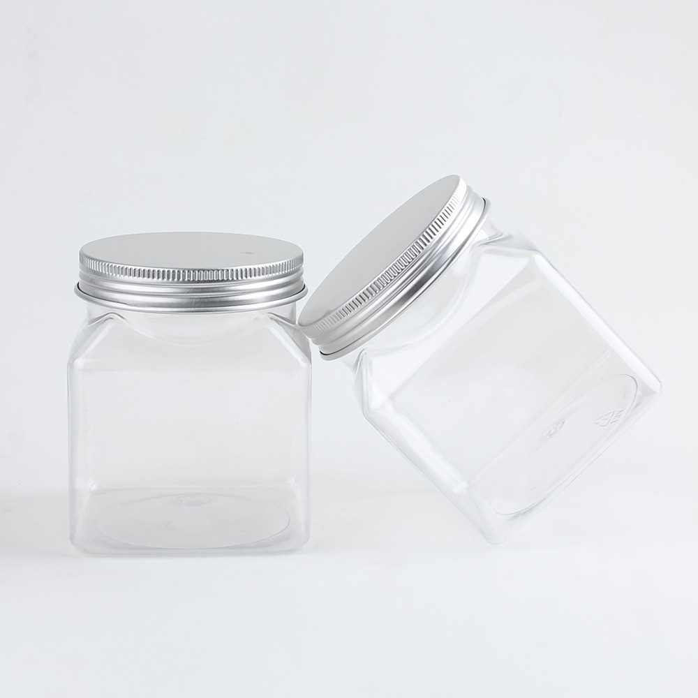 Wholesale Square 300ml Plastic Jars With Gold  Aluminum Lids and Custom Logo Label Sticker Green 10oz cosmetic scrub jars