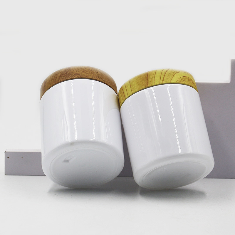 wholesale PET plastic cream jar with Bamboo lid 50g 100g 120ml 150ml Wood Grain Lotion Serum facial scrub body butter Cream jar