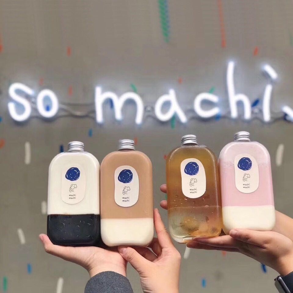 500ml 400ml 350ml 300ml 250ml Machi Machi Bottles Plastic Bubble Boba Milk Tea Cup Cold Iced Coffee PET Flat Square Drink Bottle
