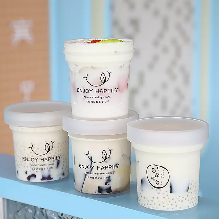 100ml 300ml 500ml Disposable Ice Cream Cup Packaging Yogurt Pudding Jelly Plastic Jar Mousse Dessert Containers with Inner Lids