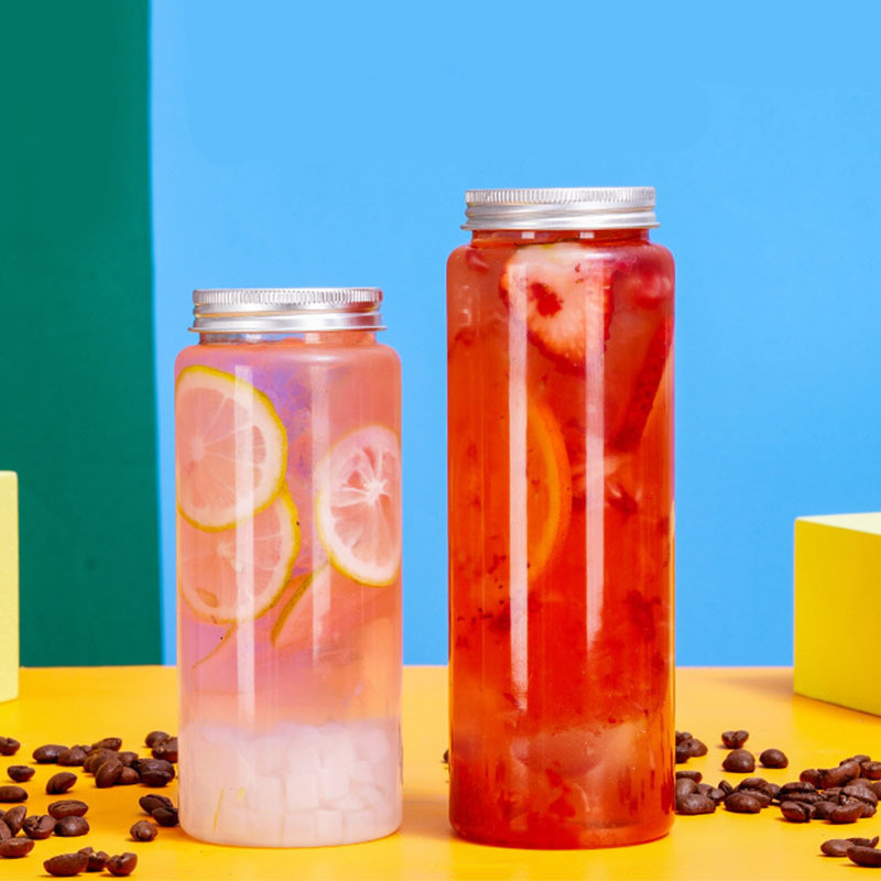 600ml 20 oz Tall Round Plastic Cylinder Round Juice Bottle with 38mm Tamper Evident Juice Cap for Smoothies Drinks