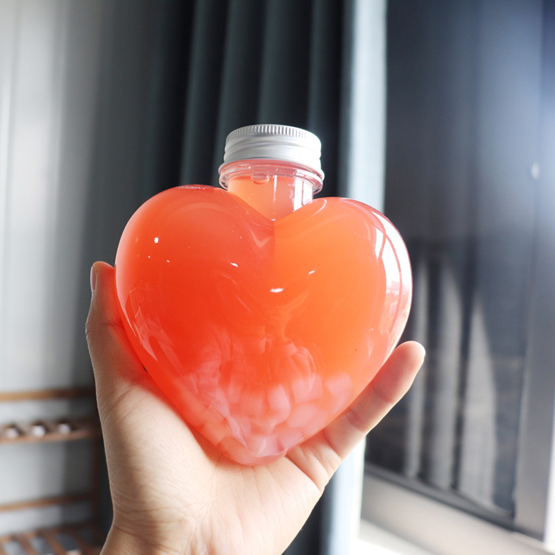 200ml 350ml/12oz Unique Love Heart Shaped Plastic Bottles Milk Tea Cup Disposable Juice Soft Drink Heart Shape Container