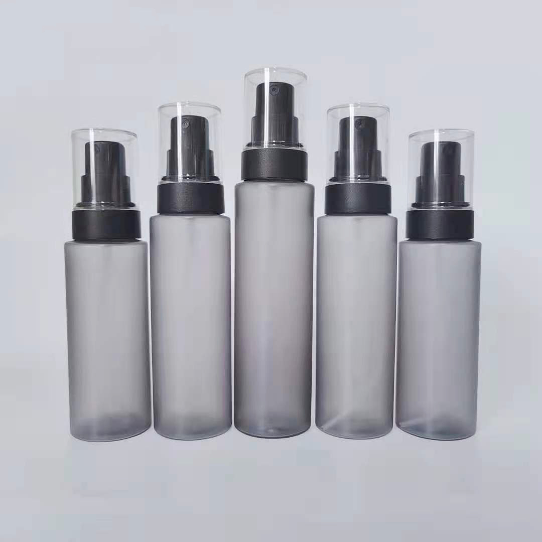Transparent 120 150 180 200 250 ml PET Plastic Fine Mist Spray Bottle With Black Pump Cover Frosted Matte setting spray bottles