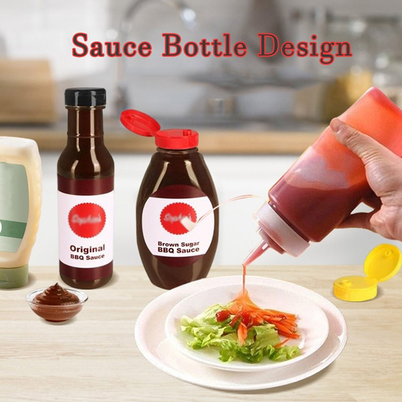 Wide Mouth Plastic Squeeze square Bottles with caps PP Ketchup Salad Sauce 300 500ml customize package
