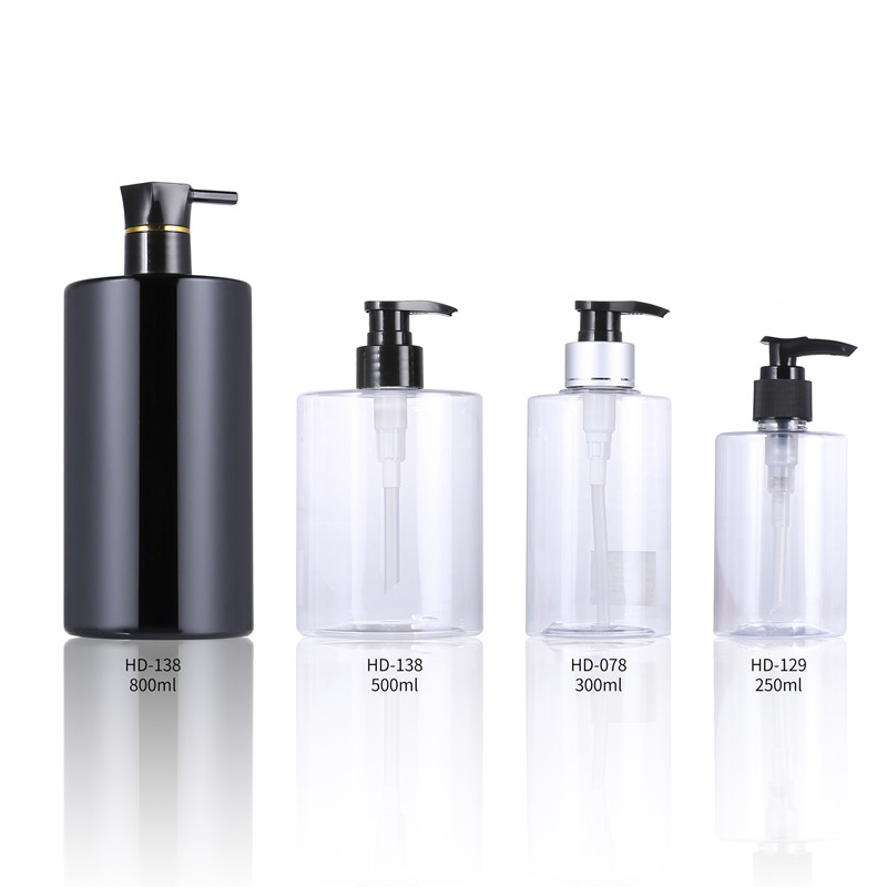 Wholesale Custom 350ml 400ml 500ml Transparent Black PET Lash Shampoo and Conditioner Bottles with Pump Shower Gel Dispenser Set