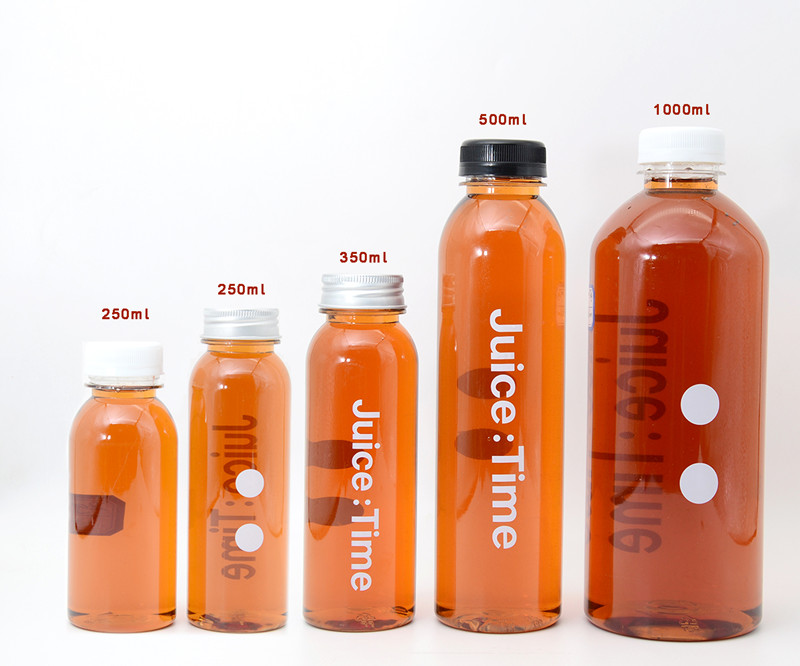 100ml 250ml 350ml 500ml 1L Empty Round Plastic Juice Shot Bottle Screw Cap Clear PET Bottle Cold Drink Custom Print Logo Labels