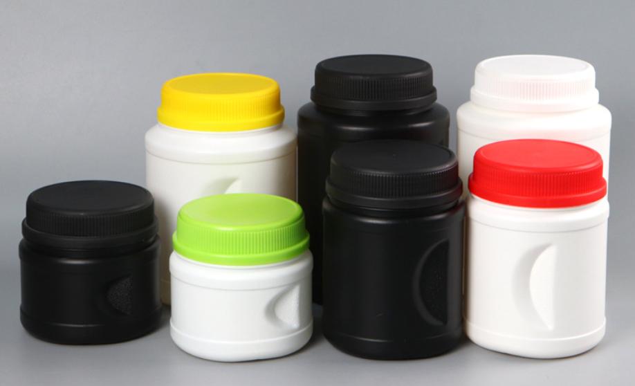 Black PE plastic 500ml 800ml 1000ml wide mouth protein powder jar food packaging bucket grain salt Milk powder tank jar with lid