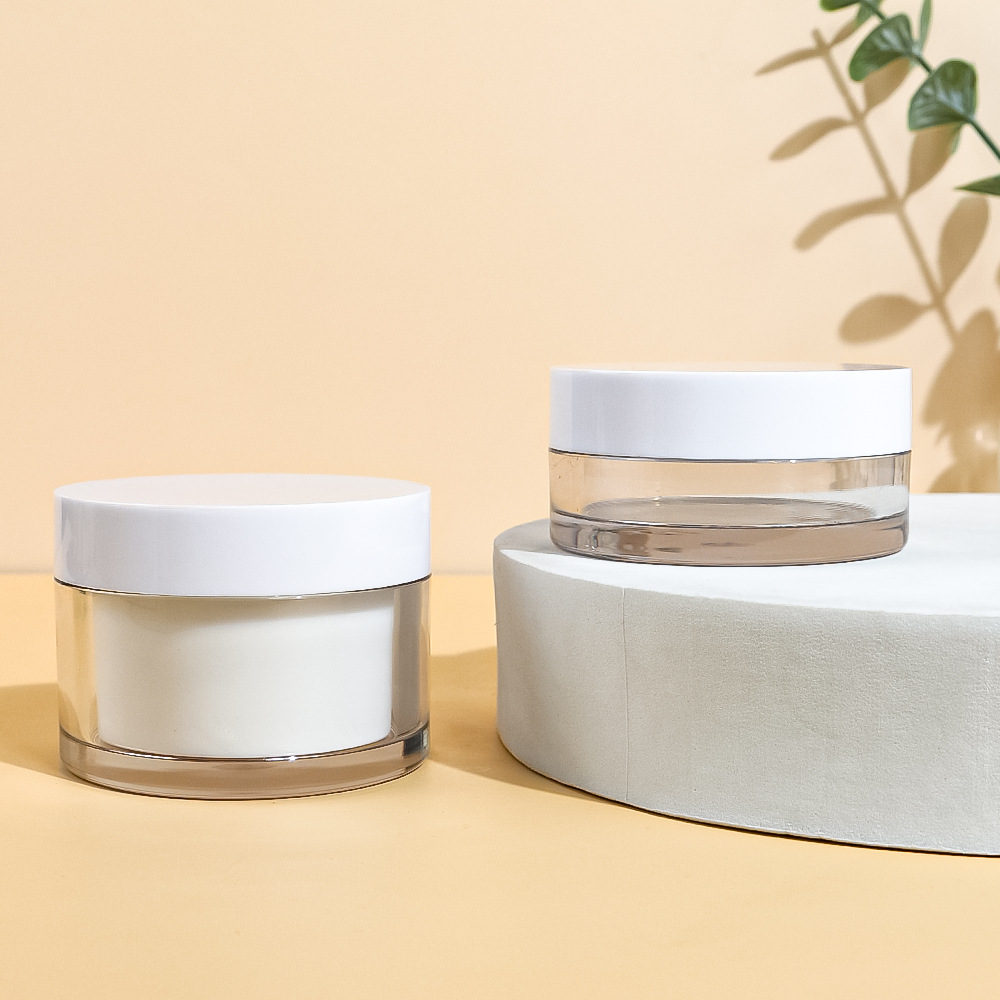 Double Wall Plastic Cream Jar PP PET double wall Container 30g 50g 100g 200g Round Wide Mouth Cosmetic Cream customized package