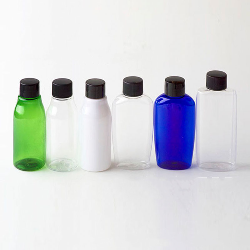 Travel Set Portable 60ml/2oz Flat Shoulder Plastic Bottle with Screw Cap for Packaging Toner Makeup Remover Bottle Oil Dispenser