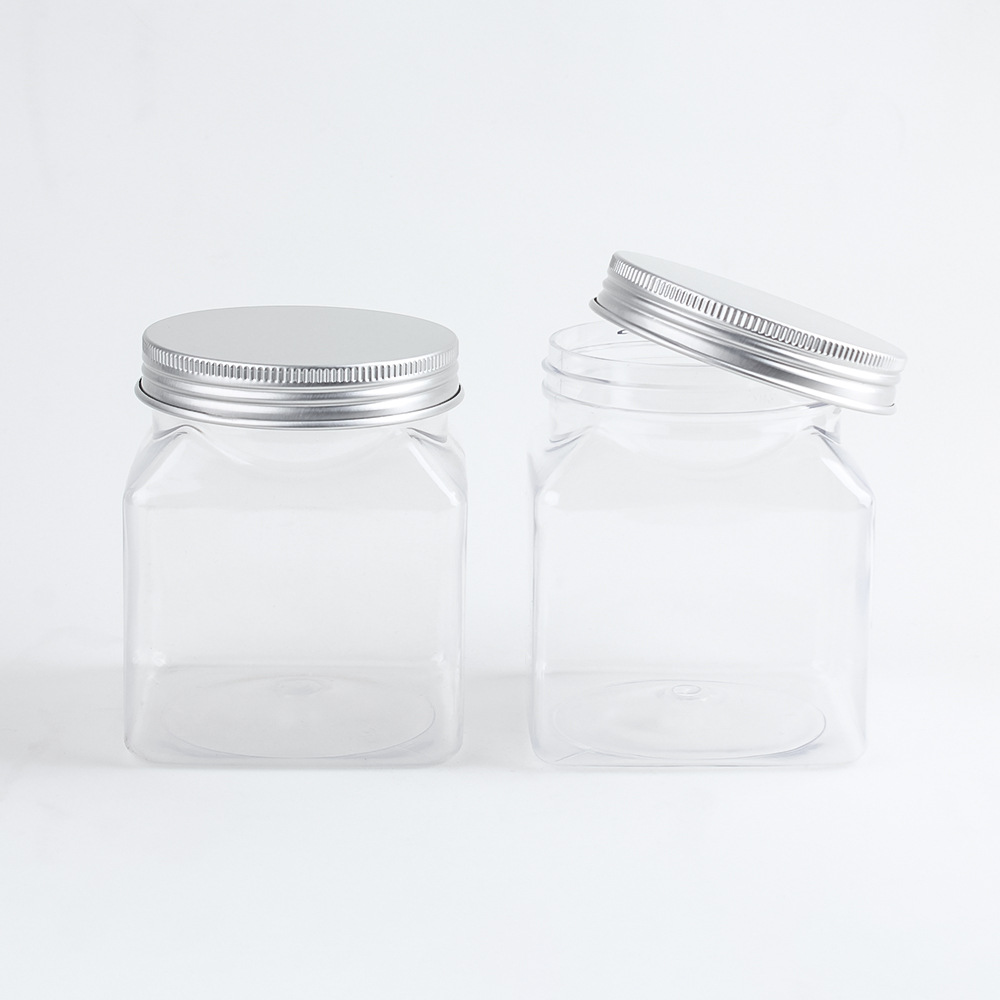 300ml Clear Plastic Jars With Lids Square PET Jar Transparent With Gold Aluminum Screw Lid For Food Candy Cosmetics Scrubs Gel