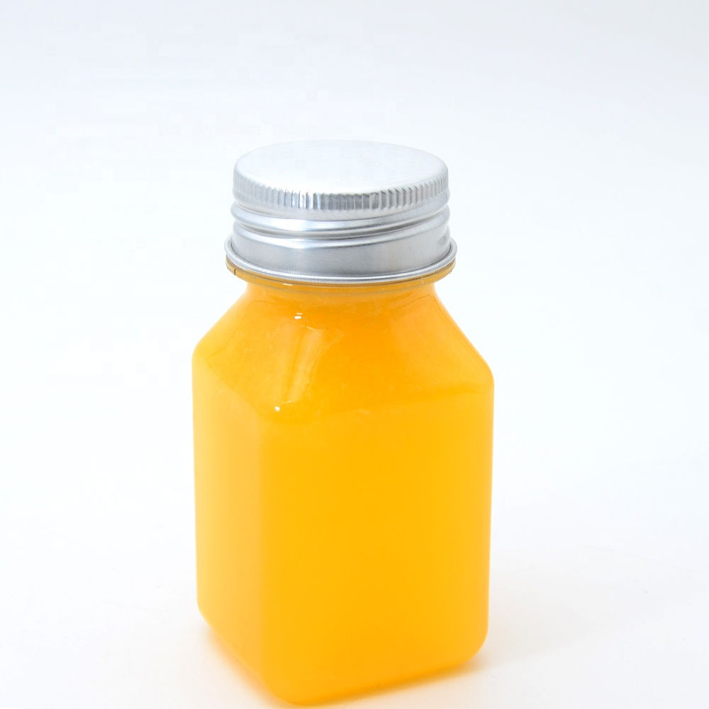 Mini Empty Square Plastic Juice Bottles 120ml 4oz Small Sample Plastic Bottle 100ml 50ml 2oz eco Ginger Shot Bottles with Caps