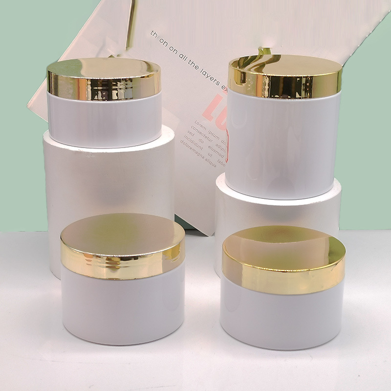 200ml 300ml 400ml 500ml Empty Pet Plastic white Cosmetic Jar For Cream Wide Mouth PET Container Plastic Cream Jar with gold lid
