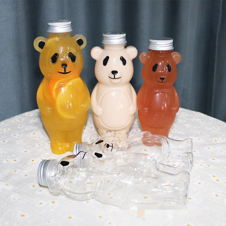 Creative Panda Bear Shaped Plastic Bottles 350ml 500ml 700ml Panda Shape Milk Bottle Plastic Drinking Packaging Containers Lids