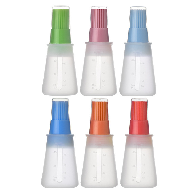 Food grade silicone oil bottle with brush lid 60ml 2oz high temperature resistant Barbecue brush BBQ liquid sauce brush bottle