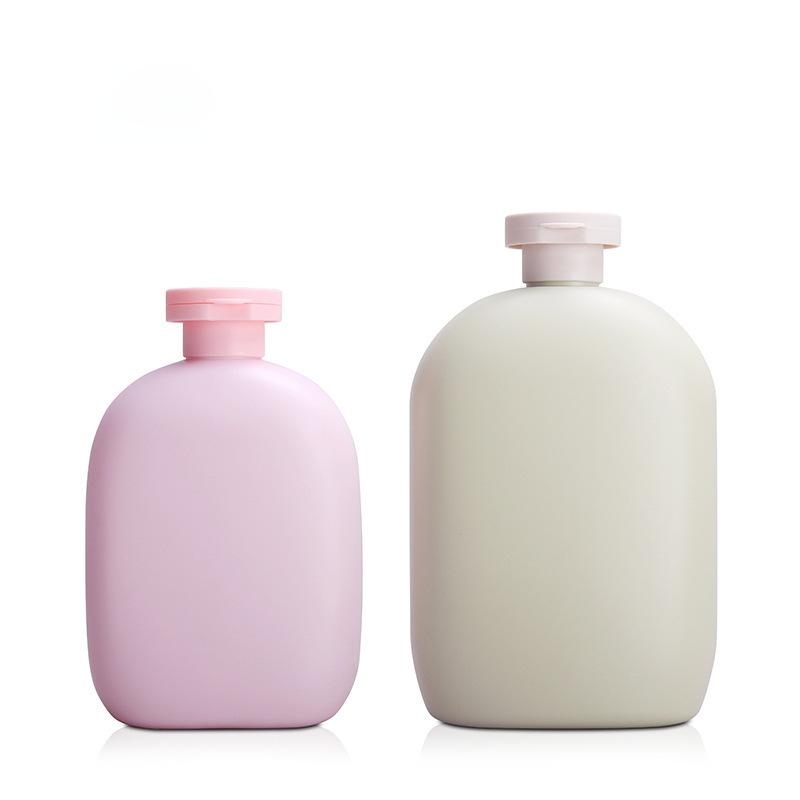 New Oval Flat HDPE Soft Squeeze Flip Top Cap Shampoo Bottle 250ml 300ml 500ml Lotion Body Wash Shower Gel Pump Dispenser Bottle