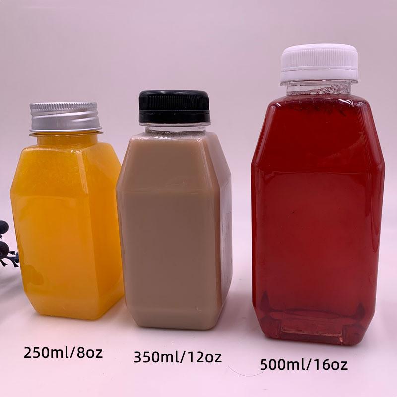 Clear PET 250ml 350 Ml 500ml 8oz 16oz Cold Brew Coffee Plastic Bottles Square Juice Beverage Smoothies Packaging Drink Container