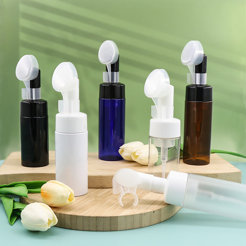 50ml 100ml 120ml 150ml 200ml 250ml 42/410 Empty PET Face Wash Soap Foam Mousse Pump with Silicone Brush Cap Foaming Bottle