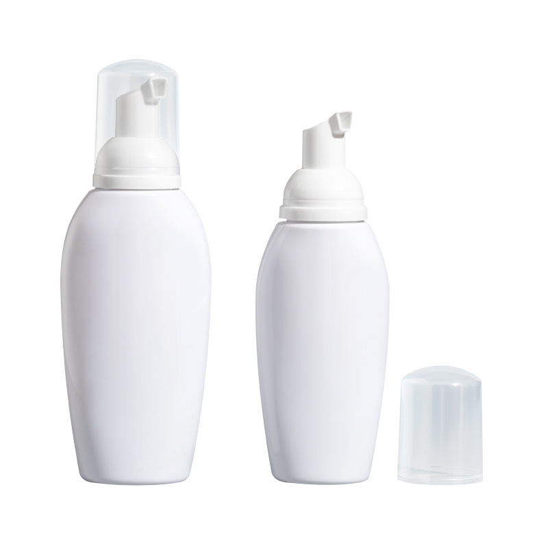 Unique 50ml 100ml 150ml Cleanser Foaming Soap Mousse Bottle White Clear Pink PET Plastic Cosmetic packaging Foam pump bottle