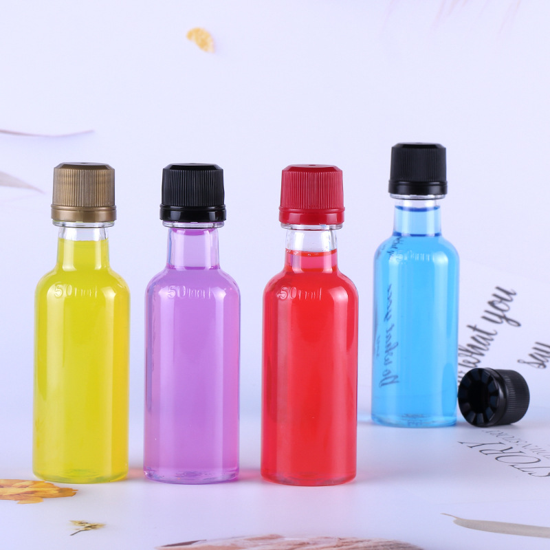 Mini Liquor Bottles 50ml 60ml 75ml 100ml 150ml Small Empty Plastic Alcohol Shot Bottles Bulk With Black Tamper Proof Caps