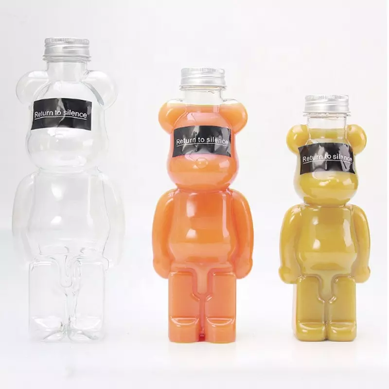 Plastic Bear Bottles Red Top Bear Brick Bottles 400ml 500ml 700ml 12oz 16oz 24oz Bubble Juice Drink Container Custom Boba Cups