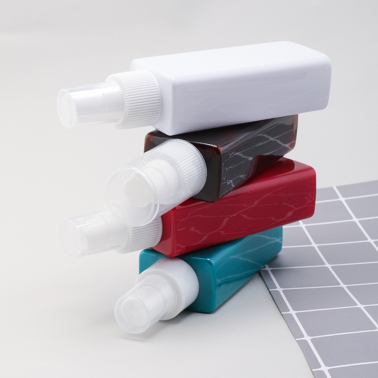Color Amber 100ml flat square press emulsion bottle Plastic hydrating spray bottle PET skin care lotion face wash pump bottle
