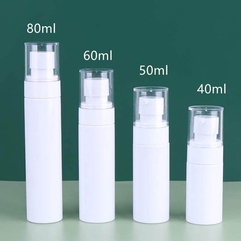 Empty Transparent Toner Bottle Dispenser 40/50/60/80ml White Lotion Bottle PET Plastic Pressed Pump Cosmetic Liquid Spray Bottle