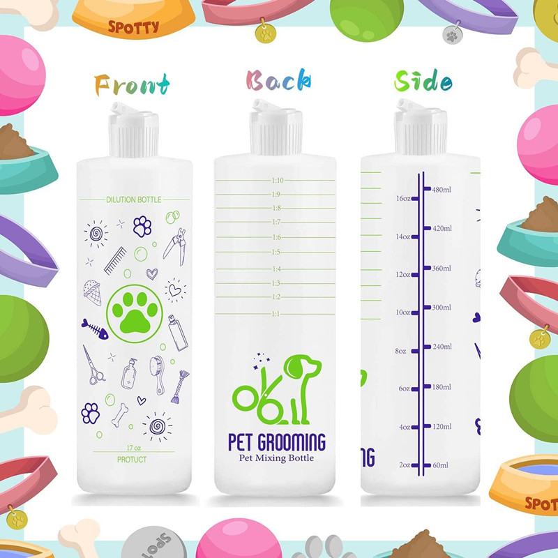 250ml 500ML dog shampoo Dilution bottle 32oz Squeeze pet plastic bottle for shampoo and shower gel HDPE Grooming Mixing Bottle