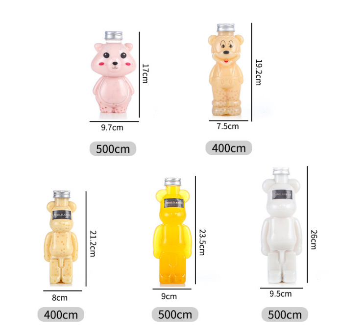 400ml 500ml 700ml Empty Plastic PET Bear Shape juice bottles unique shaped plastic juice bottles with cap
