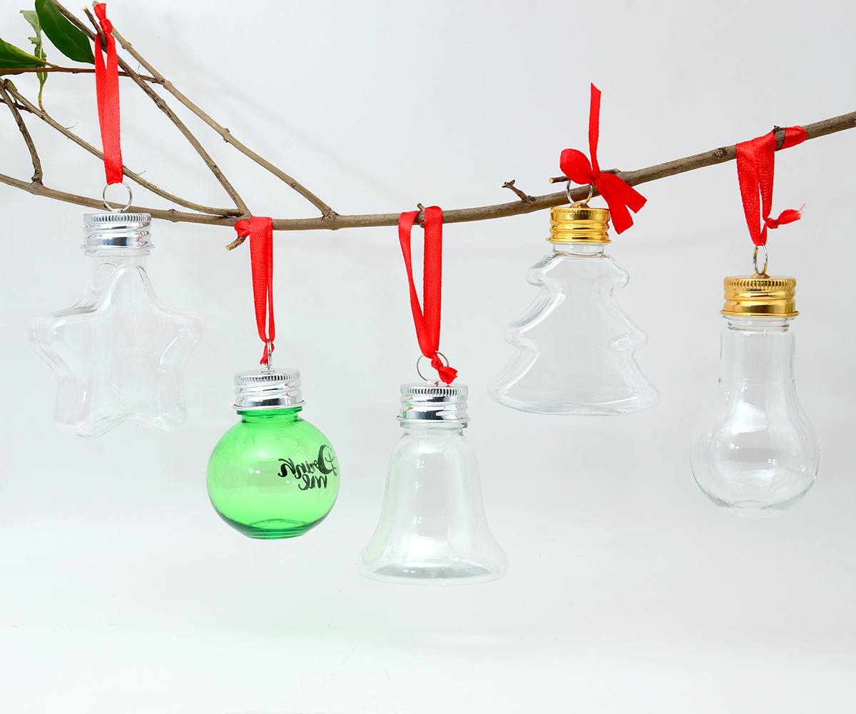50ml Christmas Booze Ball Xmas Fillable Tree Ornaments Wine Water Bottle Bulb Shape Jar Clear Plastic Pendant Ball Shot Bottles