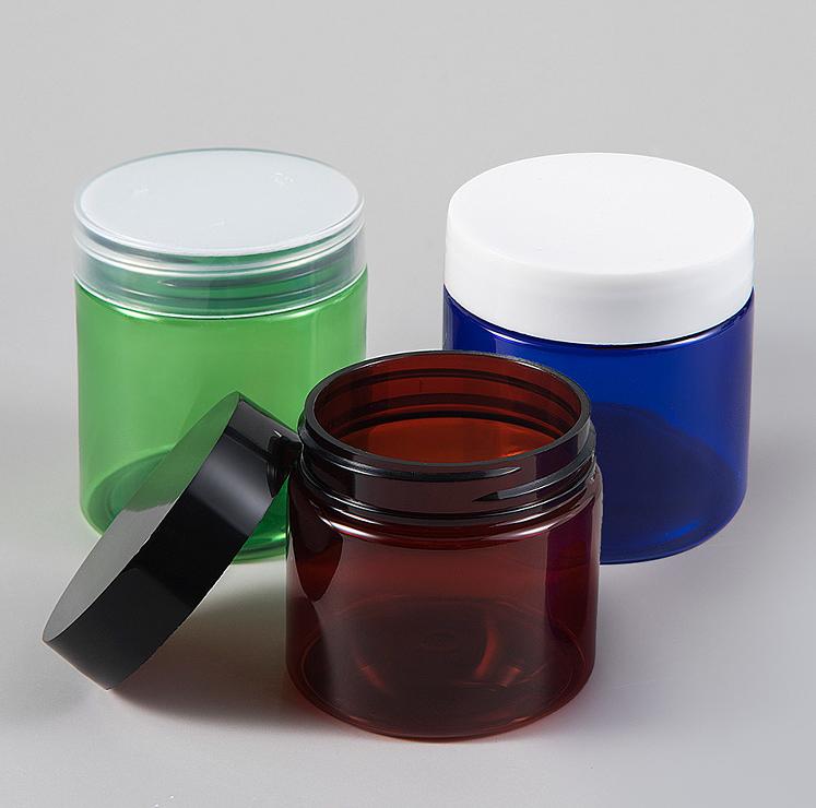 Cosmetics Face Cream Serum 50g 80g Amber Blue Green Plastic Jar with Black Screw Cap wide mouth PET jars with lids 4oz 120ml