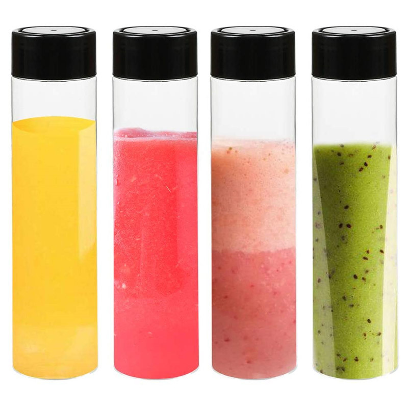 Cold Brew Tea Bottle 400ml Disposable Plastic PET Voss Water Fresh Juice Container Milk Tea Bottle Juicer with Pink Screw Cap
