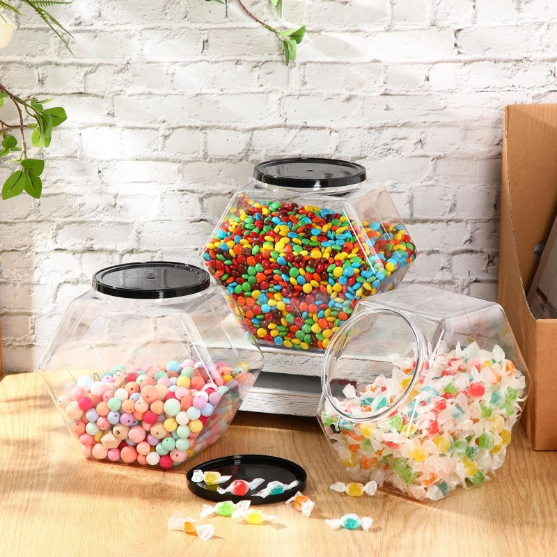 129oz Clear Candy Jars for Candy Buffet, Kitchen Counter, Hexagon Food Storage Containers Plastic Cookie Jars with Airtight Lids