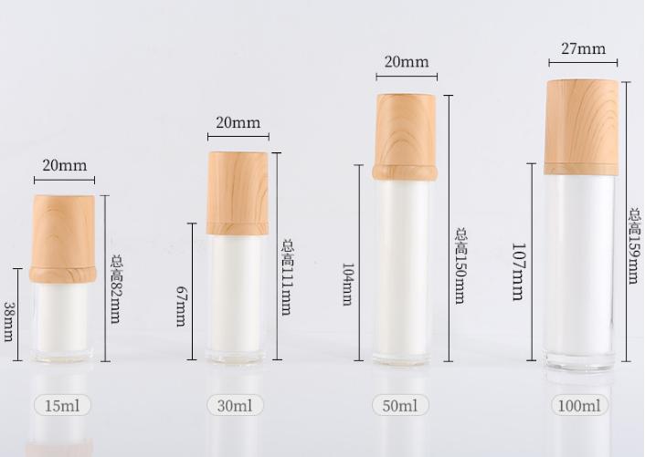 Bamboo Wood Grain Cover Lid Airless Cosmetic Bottle Jar Set skincare plastic serum lotion bottle eye cream packaging jar