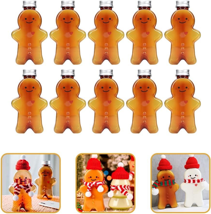 Gingerbread Man Drinking Bottle 300ml 500ml 16oz plastic juice packaging customize snowman bottle and Christmas tree bottle