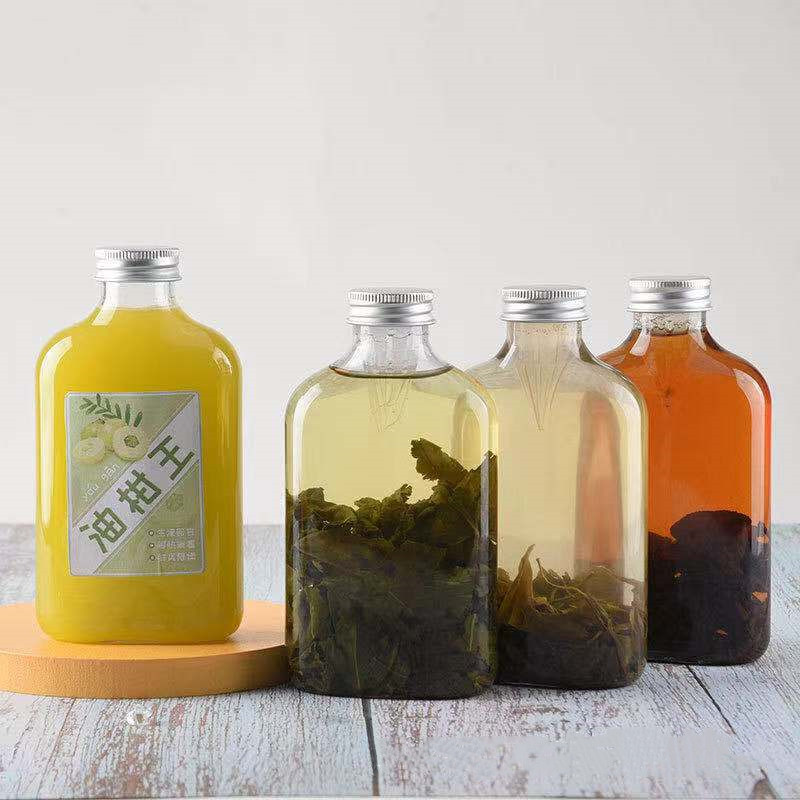 100ml 150ml 200ml 350ml 500ml 12/16oz Empty Plastic Flat Flask Bottles for Liquor Spirit Water Juice Drink Containers with Lids