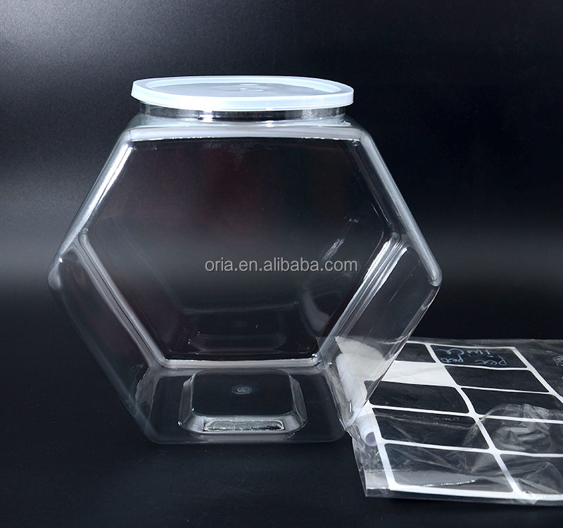 Food Grade Empty 380ml 500ml Clear Hexagon plastic jar Honey butter Dispenser For Home Storage Kitchen bottle