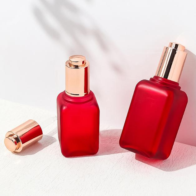 Luxury Frosted Red PETG Serum Bottle Press Button Dropper 20ml 30ml 50ml 100ml 120ml Thick Wall Cosmetic Hair Oil Bottles Jars