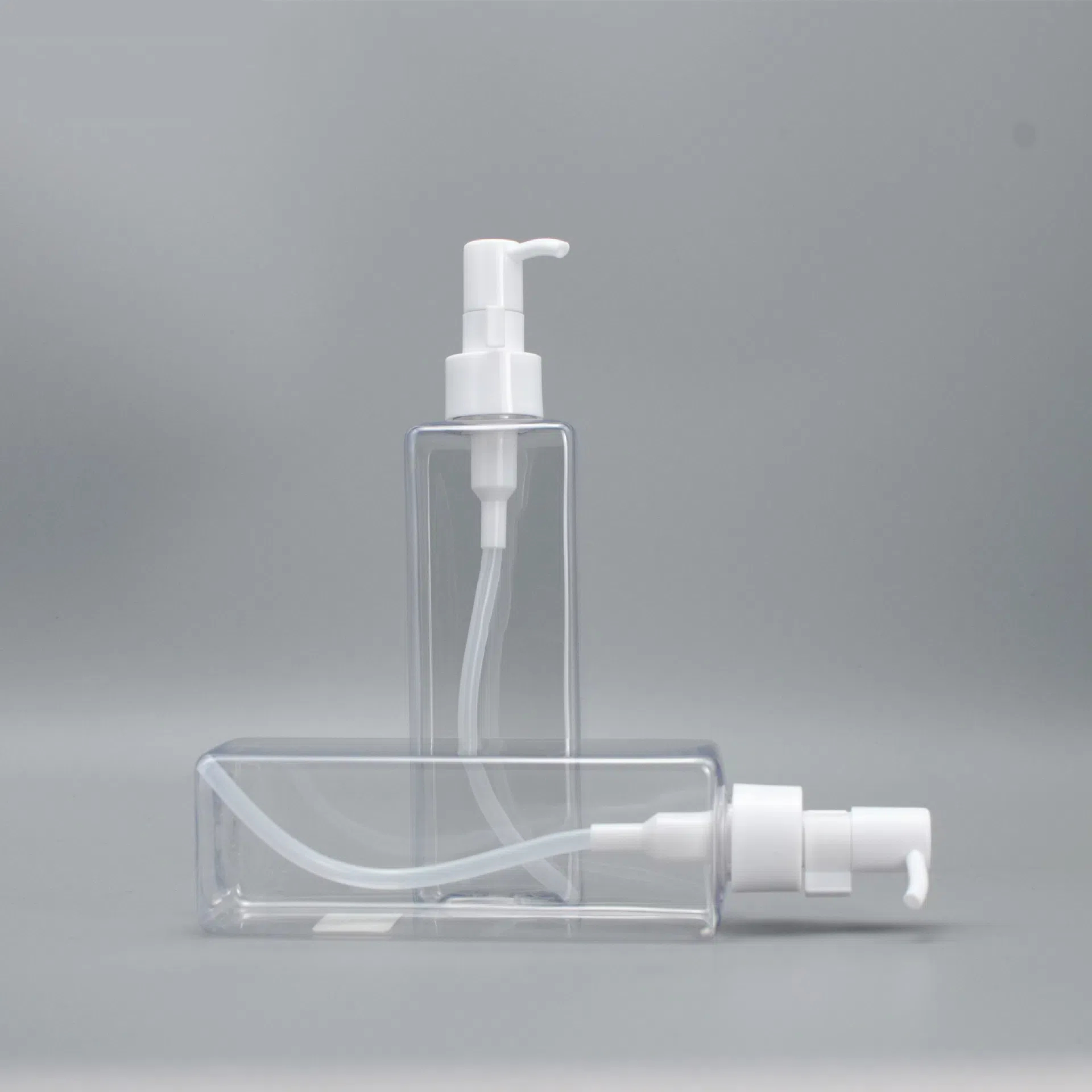 150ml PET Plastic square clear frosted cosmetic lotion hair conditioner makeup remover oil cleanser bottle gold pump