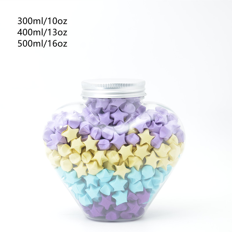 Bottles for Fresh Juice Beverage Unique Soft Drink PET Container Heart Shaped Plastic with Aluminum Cap 12 OZ Screen Printing