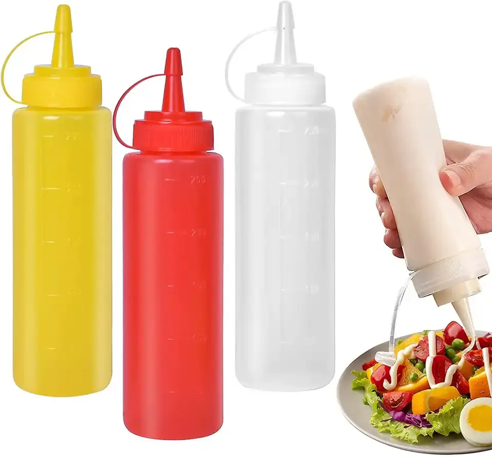 hot sauce bottles 500ml Food Grade Refillable Clear Plastic HDPE PET Squeeze bottles for hot chilli Mustard BBQ Condiment sauce