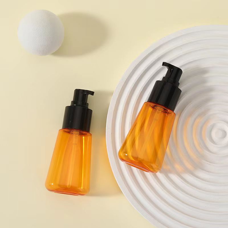 70ml Yellow Transparent Skin Care Essential Hair Oil Serum Bottle Cosmetics plastic packaging bottles With black pump Dispenser