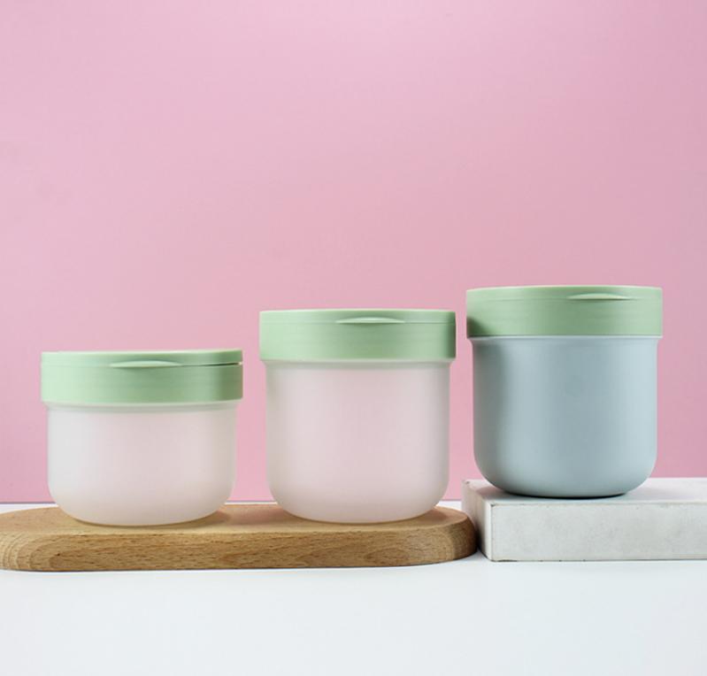 2024 New Color 300g 400g Clamshell Scrub Jars With Spoon PP Cosmetics Jar Flip Lid Face Masque Mud Hair Cream Body Scrubs Jar