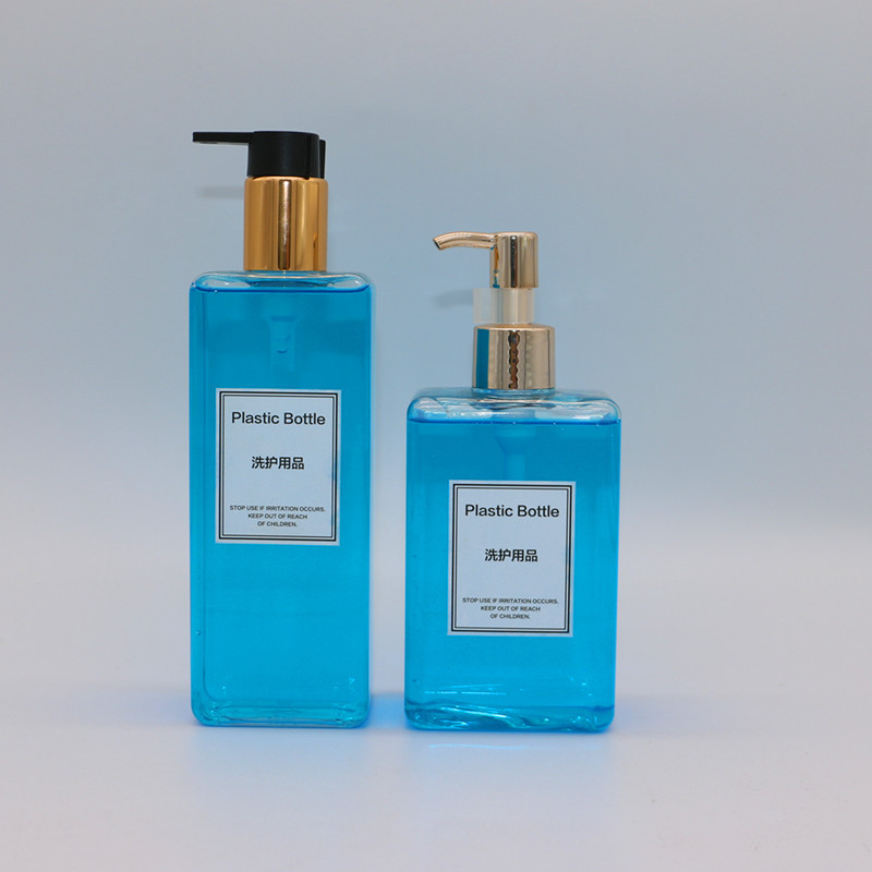 Luxury 200ml 250ml 300ml 500ml Flat Square PETG Lotion Shampoo Bottle With Gold Silver Pump Dispenser Flip Top Cap