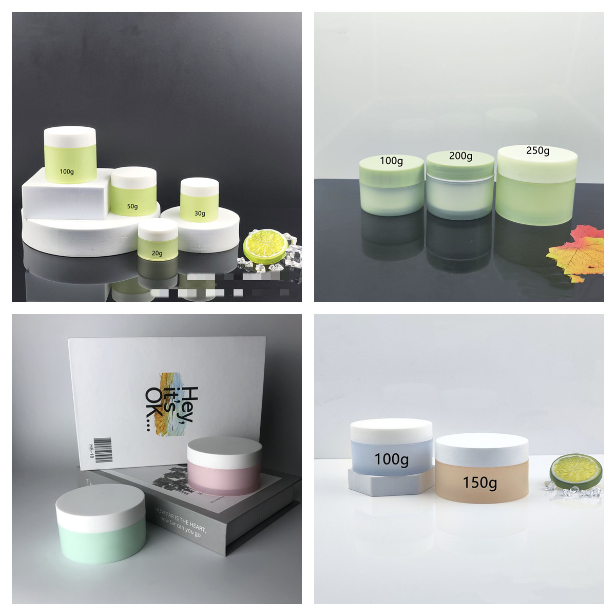 Custom Lip Balm Containers 100g 100ml 150ml 200ml Black Green Pink Purple Makeup Cleansing Balm Packaging Plastic Jar with Lids